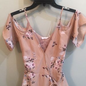 Lush Mauve Floral Wrap Cold Shoulder Dress Sz XS